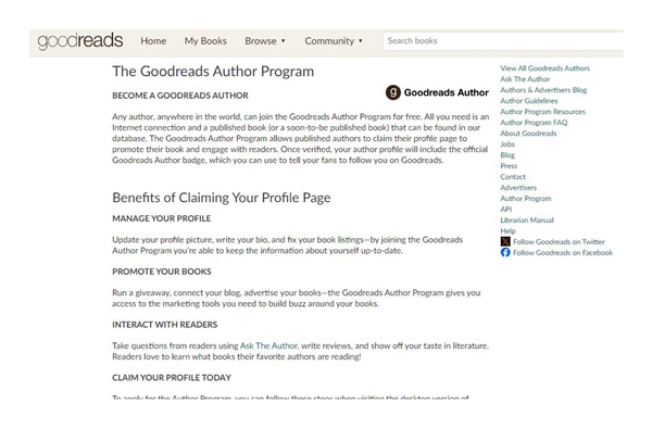 Authors should claim their Author Profile on Goodreads so they can interact with readers, execute giveaways, and get more reviews.